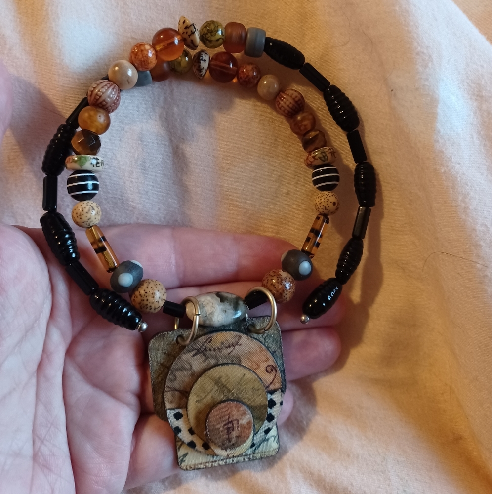 Vintage Japanese Big Beaded Choker Necklace with Pendant.